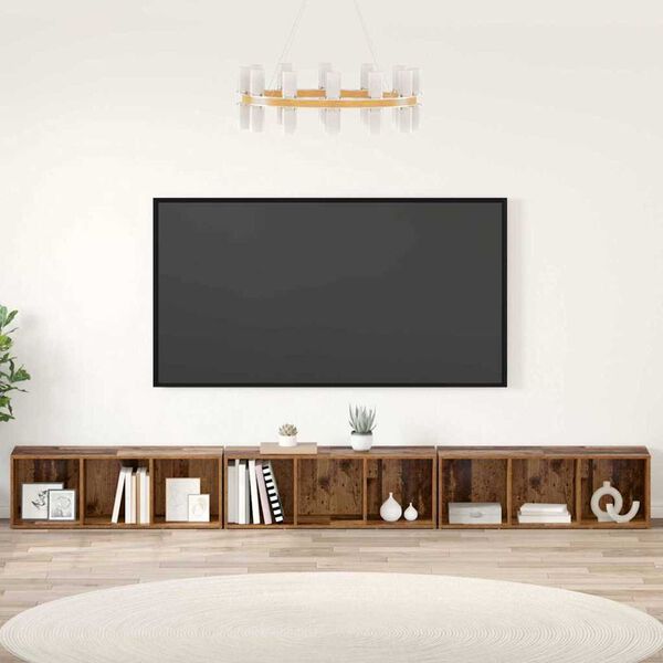 vidaXL TV Cabinet Set Wall-mounted 3 pcs Old Wood 37 x 35 x 107.5 cm