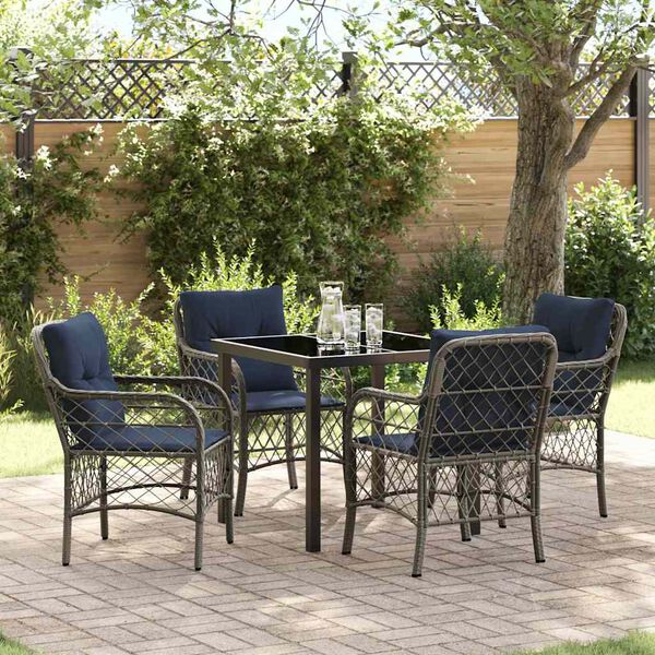 vidaXL Garden Dining Set with Cushion 5 pcs Grey and Black Rattan