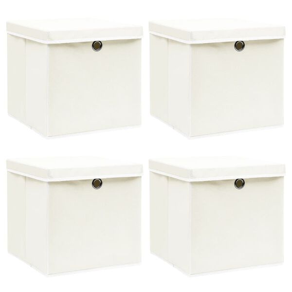 vidaXL Storage Boxes with Lids 4 pcs White 32x32x32 cm Fabric