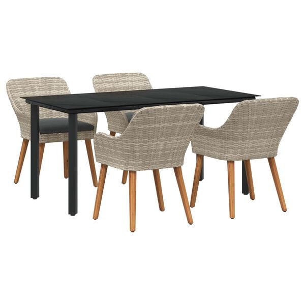 vidaXL Dining Set Light grey Poly rattan