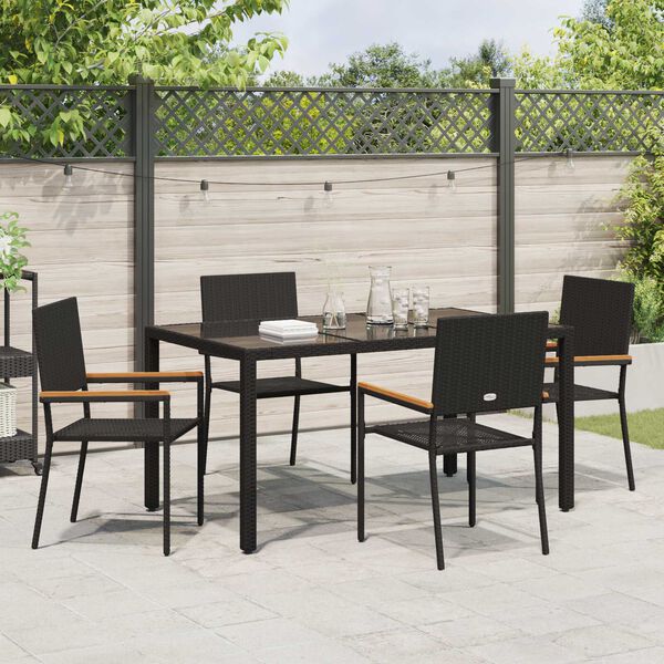 vidaXL Garden Dining Set 5 pcs Black Poly Rattan