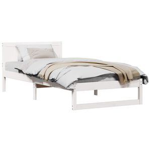 vidaXL Bed Frame with Headboard White 75 x 190 cm Solid Pine Wood