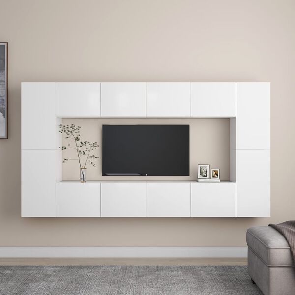 vidaXL 8 Piece TV Cabinet Set White Engineered Wood