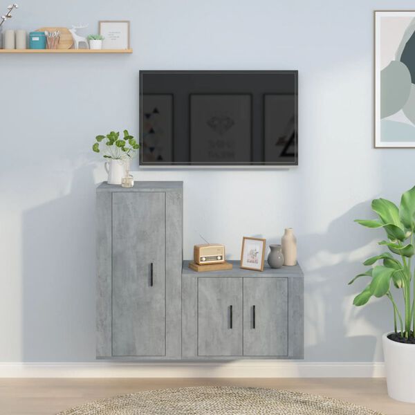 vidaXL 2 Piece TV Cabinet Set Concrete Grey Engineered Wood