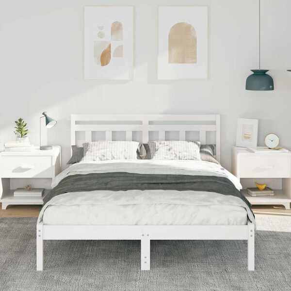 vidaXL Bed Frame White 120 x 190 cm Solid Pine Wood