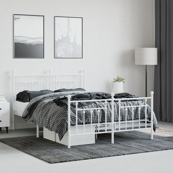 vidaXL Metal Bed Frame without Mattress with Footboard White 140x190cm