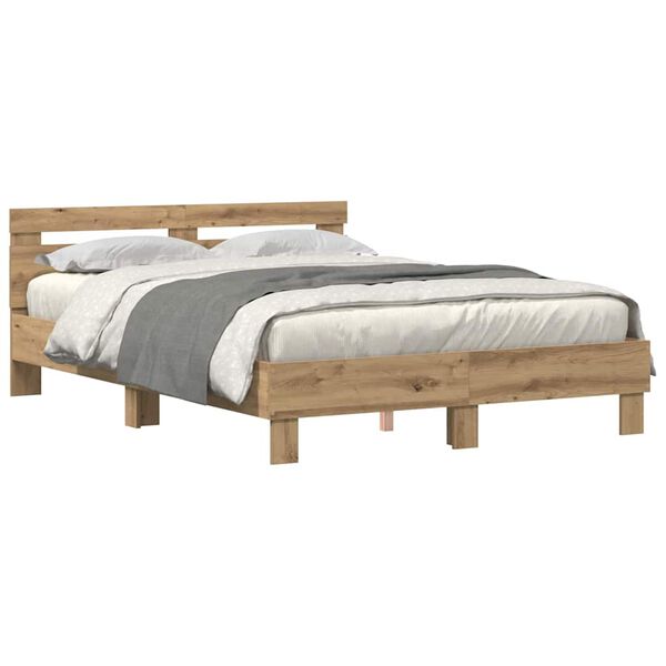 vidaXL Bed Frame with LED Artisan Oak 140 x 190 cm Engineered Wood