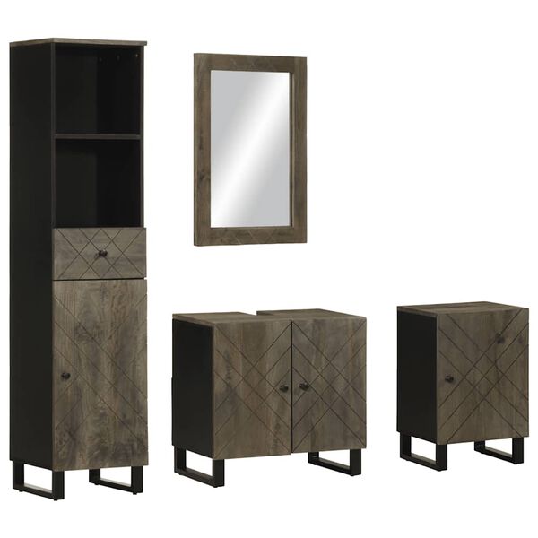 vidaXL 4 Piece Bathroom Furniture Set Black Solid Wood Mango