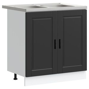 vidaXL Sink Base Cabinet with Door Porto 2 pcs Black Engineered wood