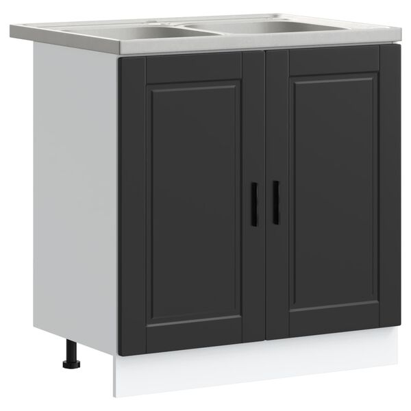 vidaXL Sink Base Cabinet with Door Porto 2 pcs Black Engineered wood