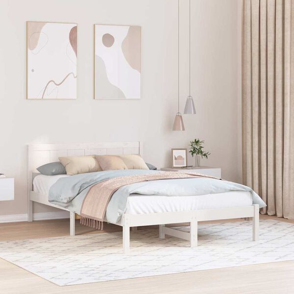 vidaXL Bed Frame White 120 x 190 cm Solid Pine wood