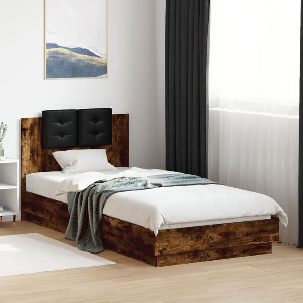 vidaXL Bed Frame with LED without Mattress Smoked Oak 90x200 cm