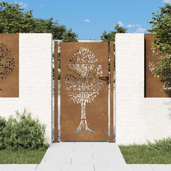 vidaXL Garden Gate 100x175 cm Corten Steel Tree Design