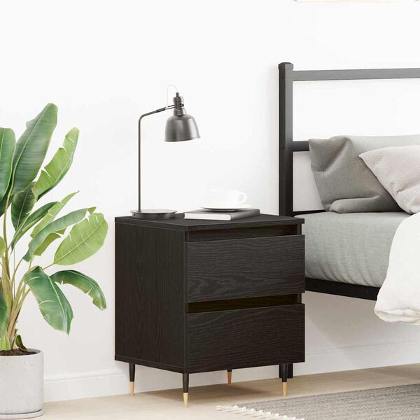 vidaXL Bedside Cabinet Black Oak 40 x 35 x 50 cm Engineered Wood