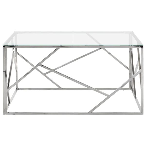 vidaXL Coffee Table Silver Stainless Steel and Tempered Glass