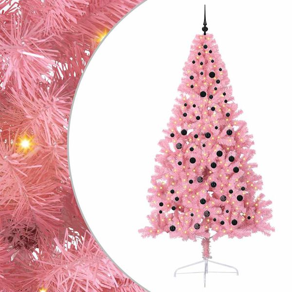 vidaXL Artificial Pre-lit Christmas Tree with 300 LEDs Pink 240 cm PVC