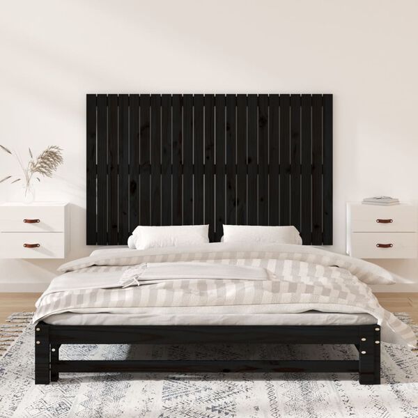 vidaXL Wall Headboard Black 147x3x90 cm Solid Wood Pine