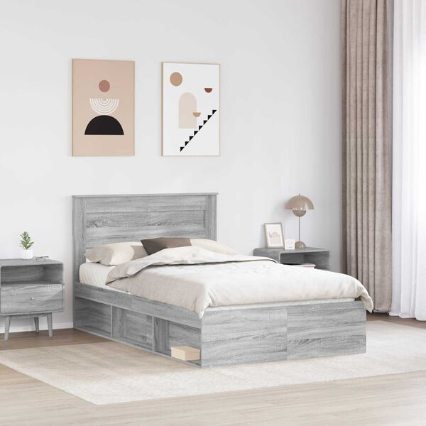 vidaXL Bed Frame with Drawer Grey Sonoma 135 x 190 cm Solid Pine Wood