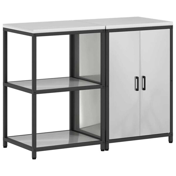 vidaXL Kitchen Storage Set with Shelf 2 pcs Sliver Galvanised steel