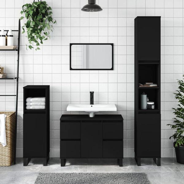 vidaXL Bathroom Cabinet Black 30x30x100 cm Engineered Wood