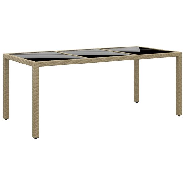 vidaXL Garden Table 190x90x75 cm Tempered Glass and Poly Rattan Beige