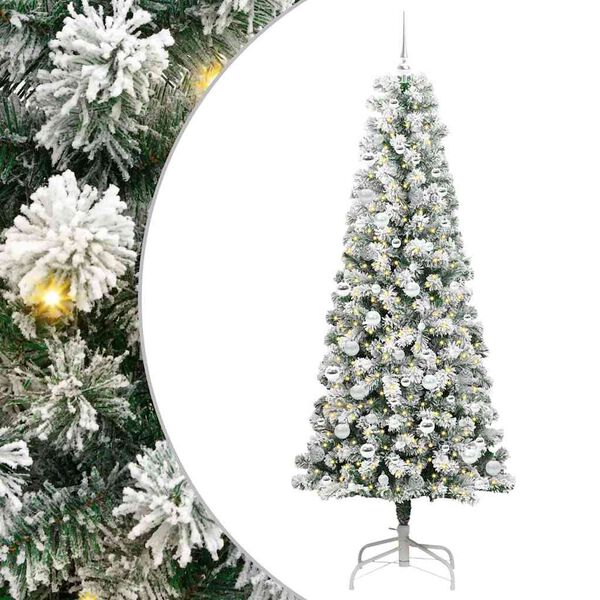 vidaXL Artificial Hinged Christmas Tree Green and White 210 cm