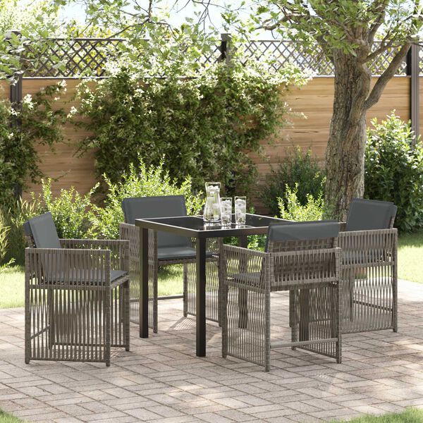 vidaXL Garden Dining Set 5 pcs Grey Poly Rattan