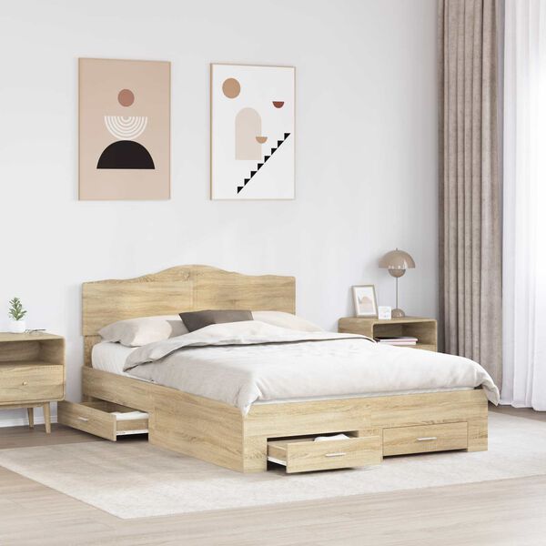 vidaXL Bed Frame with Drawer Sonoma Oak 140 x 200 cm Engineered Wood