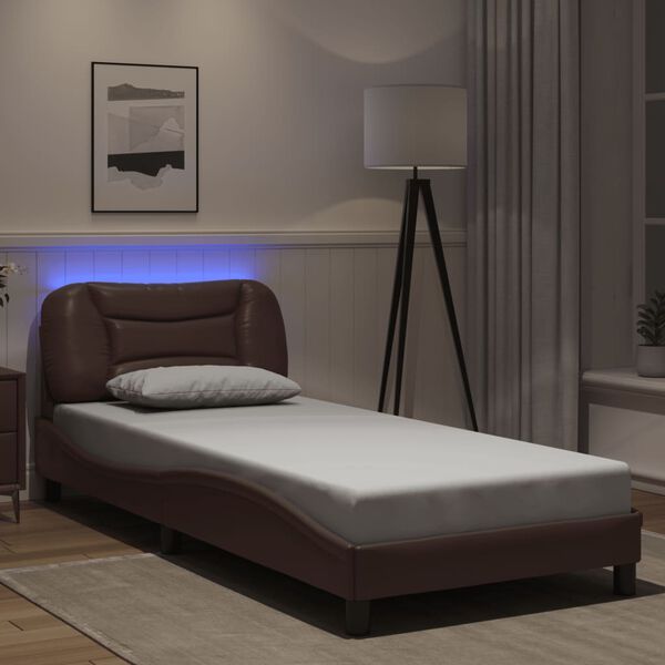 vidaXL Bed Frame with LED without Mattress "Hvar" Brown 90x190 cm