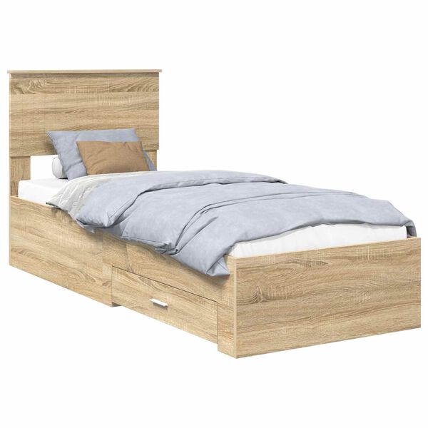 vidaXL Bed Frame Sonoma Oak and Silver 75 x 190 cm Engineered Wood