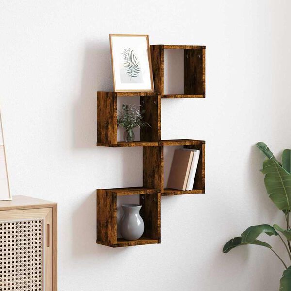 vidaXL Wall Shelves 4 pcs Smoked Oak 26 x 15 x 26 cm Engineered Wood