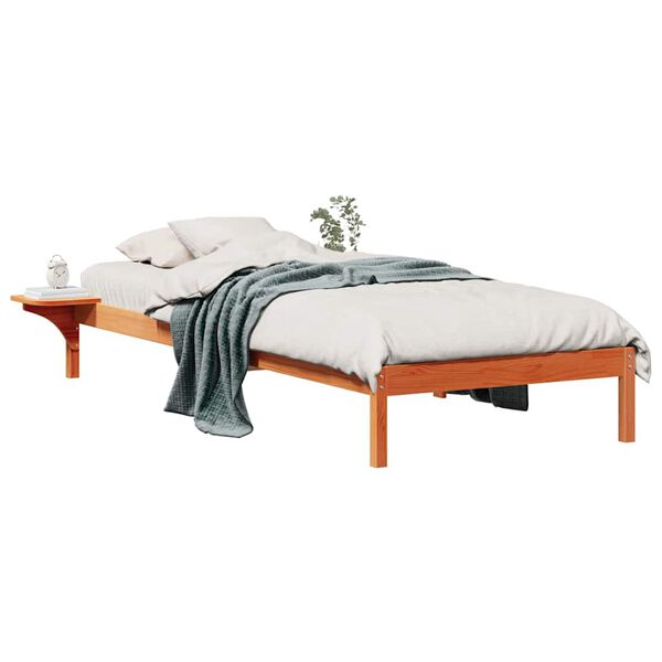 vidaXL Bed Frame with Side Tables Wax Brown 90 x 210 cm