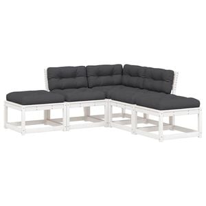 vidaXL 5 Piece Garden Sofa Set with Cushions White Solid Wood Pine