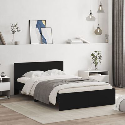 vidaXL Bed Frame with Headboard and LED Black 135x190 cm Double