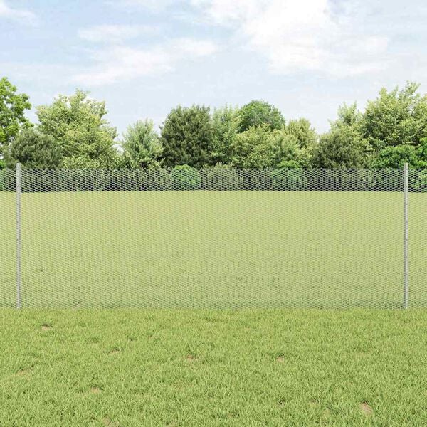 vidaXL Fence with Post Silver 0.8 x 50 m Steel