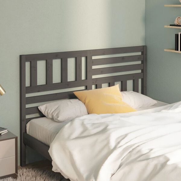 vidaXL Bed Headboard Grey 141x4x100 cm Solid Wood Pine