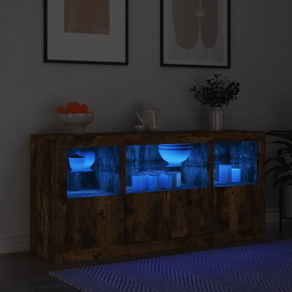 vidaXL Sideboard with LED Lights Smoked Oak 142.5x37x67 cm