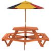 vidaXL Picnic Table for 6 Kids with Umbrella Hexagon Solid Wood Fir