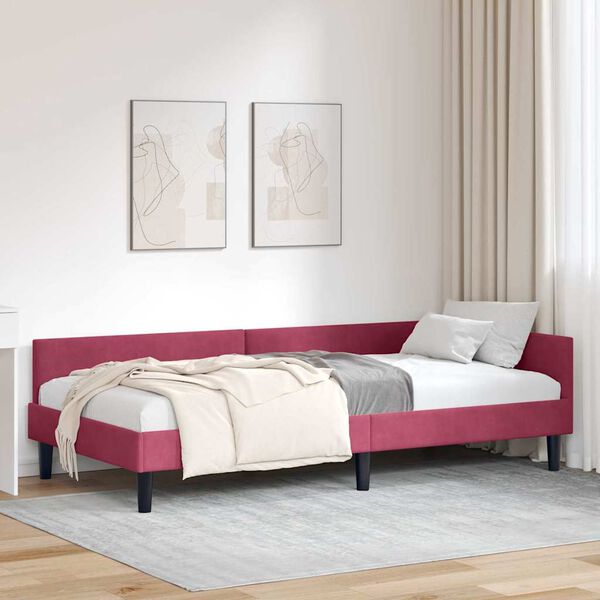 vidaXL Corner Bed Frame with Headboard Wine Red 80 cm x 200 cm Velvet