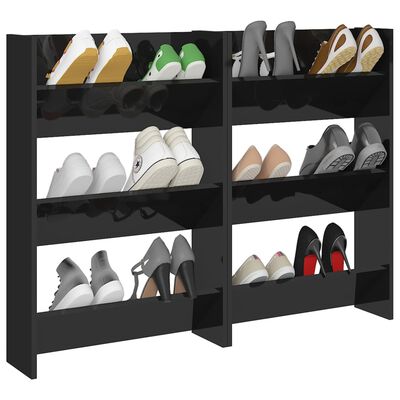 vidaXL Wall Shoe Cabinets 2 pcs High Gloss Black 60x18x90cm Engineered Wood