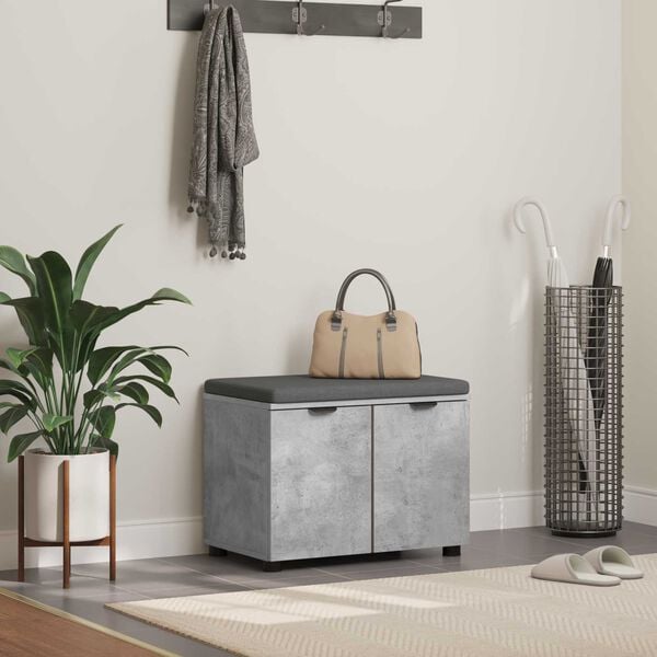 vidaXL Hall Bench with Cushion with Door Concrete Grey 60 x 38 x 46 cm