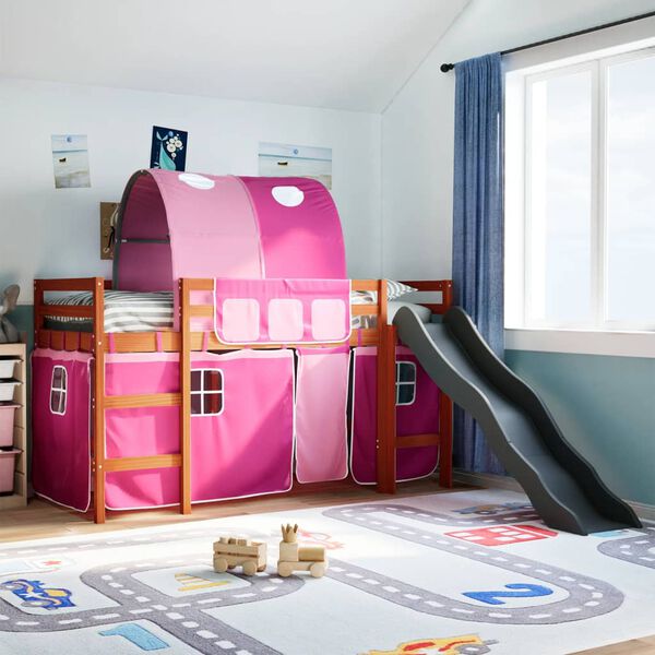 vidaXL Kids' Loft Bed with Tunnel Pink 80x200 cm Solid Wood Pine
