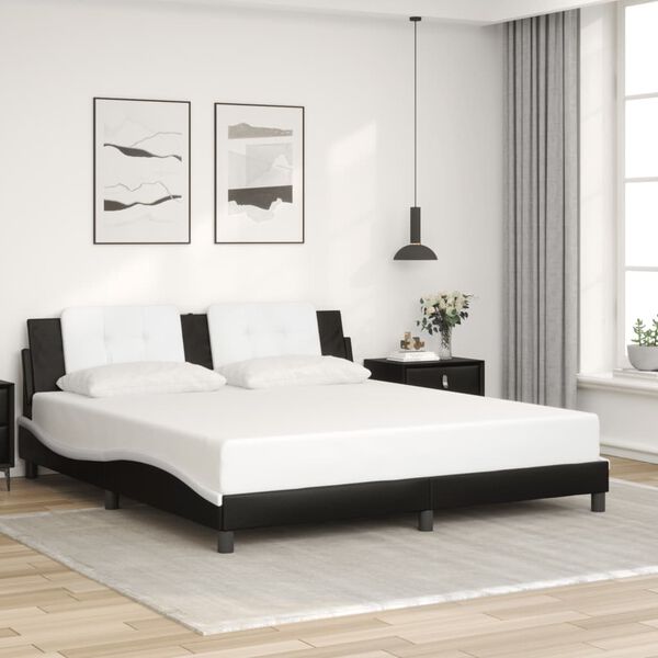 vidaXL Bed Frame with LED without Mattress "Zadar" Black and White 180x200 cm