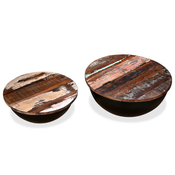 vidaXL Coffee Table Set 2 Pieces Solid Reclaimed Wood Black Bowl Shape