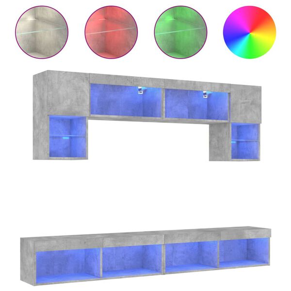 vidaXL 6 Piece TV Wall Units with LED Concrete Grey Engineered Wood