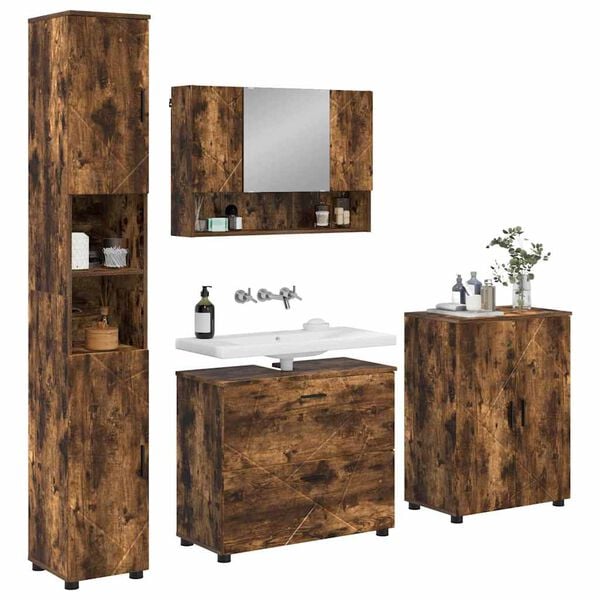 vidaXL Bathroom Furniture Set with Drawer with Shelf 4 pcs Smoked Oak