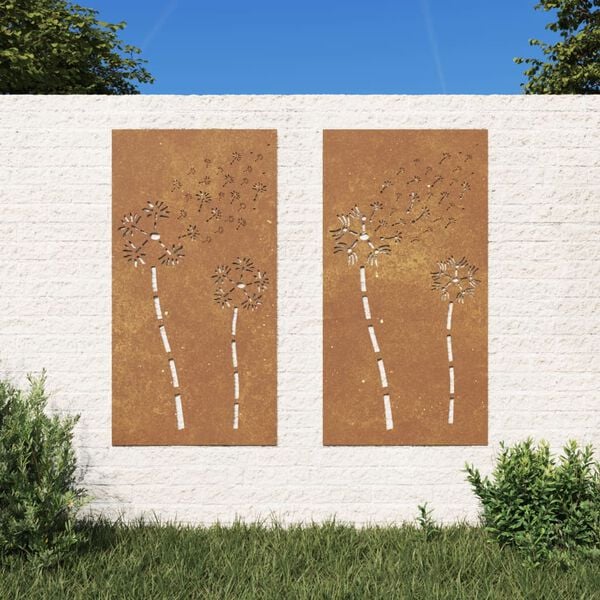 vidaXL Garden Wall Decorations 2pcs 105x55cm Corten Steel Flower Design