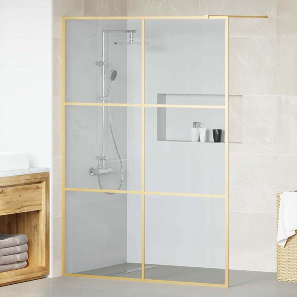 vidaXL Walk-in Shower Wall Gold 140 x 195 cm Tempered Glass
