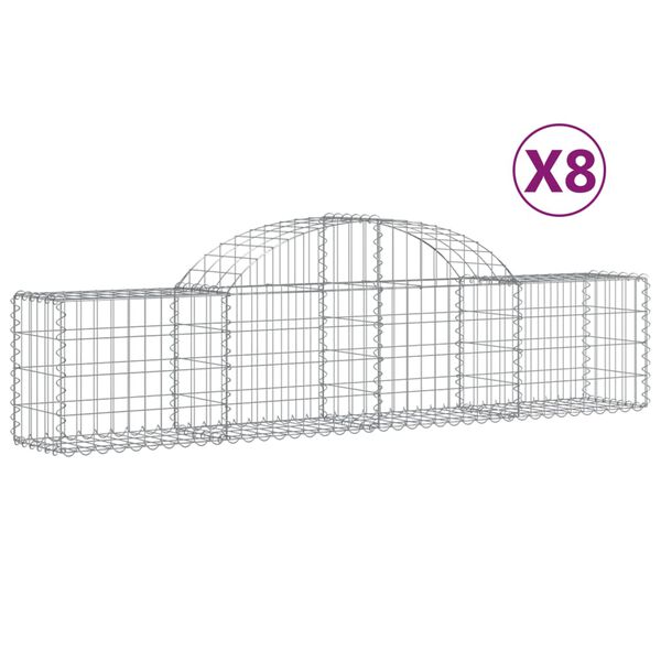 vidaXL Arched Gabion Baskets 8 pcs 200x30x40/60 cm Galvanised Iron