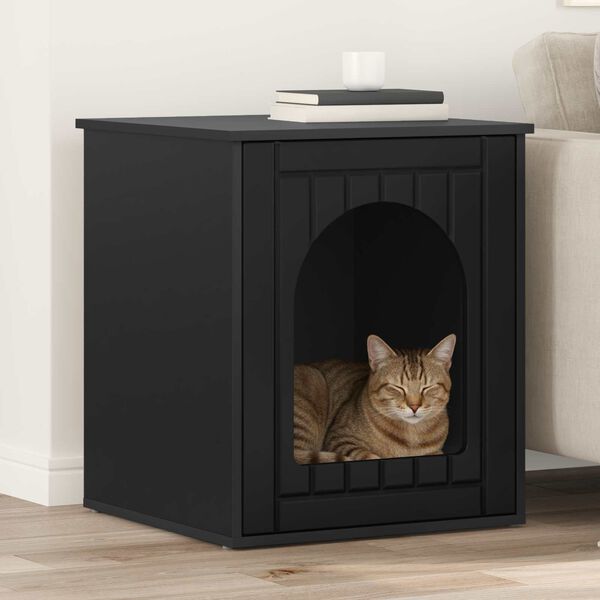 vidaXL Cat House Black 53 x 52 x 62 cm Engineered Wood